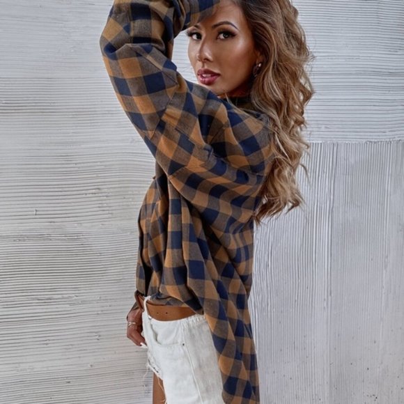 New Plaid Check Flannel Button Front Shirt Top - Picture 4 of 9